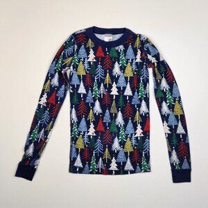 Hanna Andersson Christmas Twinkly Trees on Navy Long Sleeve Pajama Shirt US 12